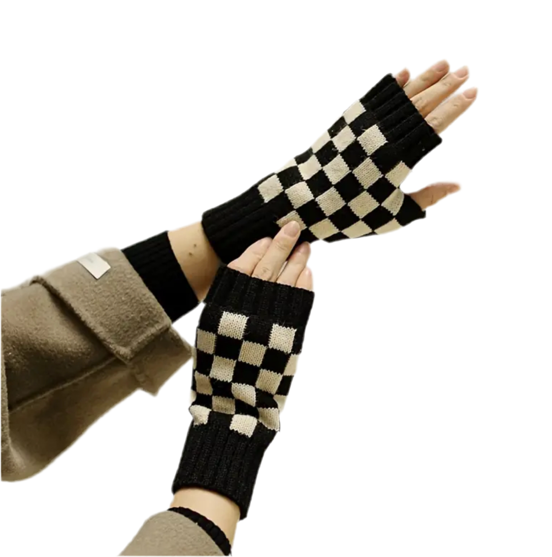 Checkerboard Open Finger Gloves