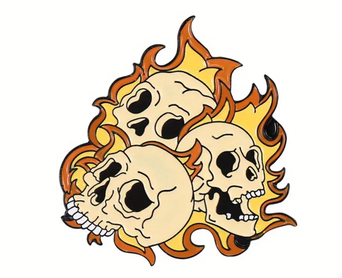 Skulls In Flames Pin