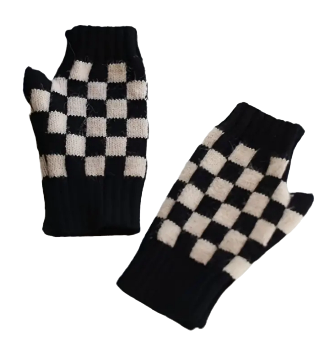 Checkerboard Open Finger Gloves