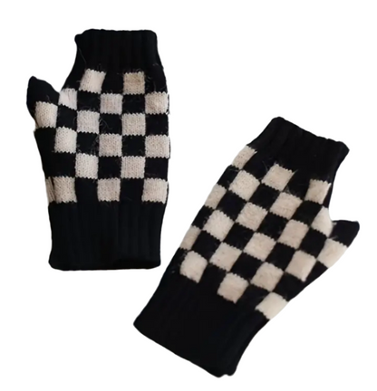 Checkerboard Open Finger Gloves