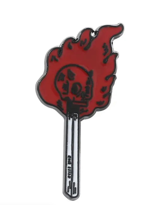 Burning Skull Matchstick Pin